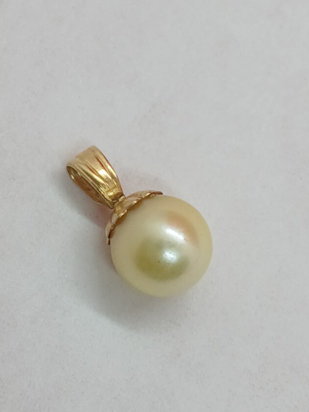 14K Yellow Gold Pearl Drop Pendant - Cream Pearl